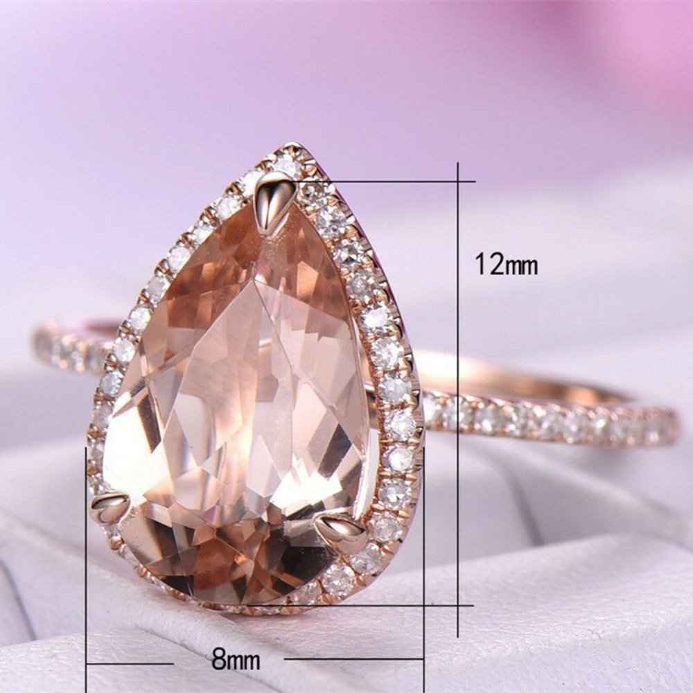 NEW 925 Rose Gold Filled Pear Cut Crystal Ring - Picture 3 of 7